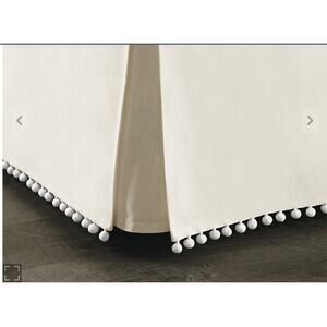 Audree Pom Pom Bedskirt Dust Ruffle Queen Size Tailored Split Corner NIB